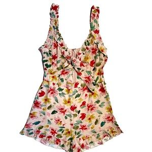 Winston White Alessandra Blush Multi Floral Print Tie Front Romper Size L